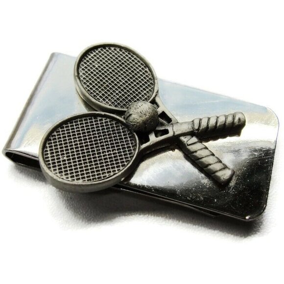 Tennis Money Clip Stainless Steel Racquets Tennis Ball  Cash ID Holder - Picture 1 of 6
